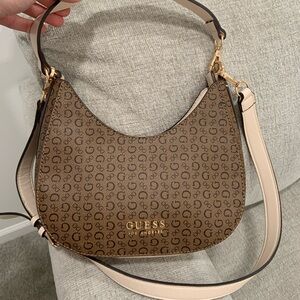 Guess Tan and Cream Patterned Shoulder Bag